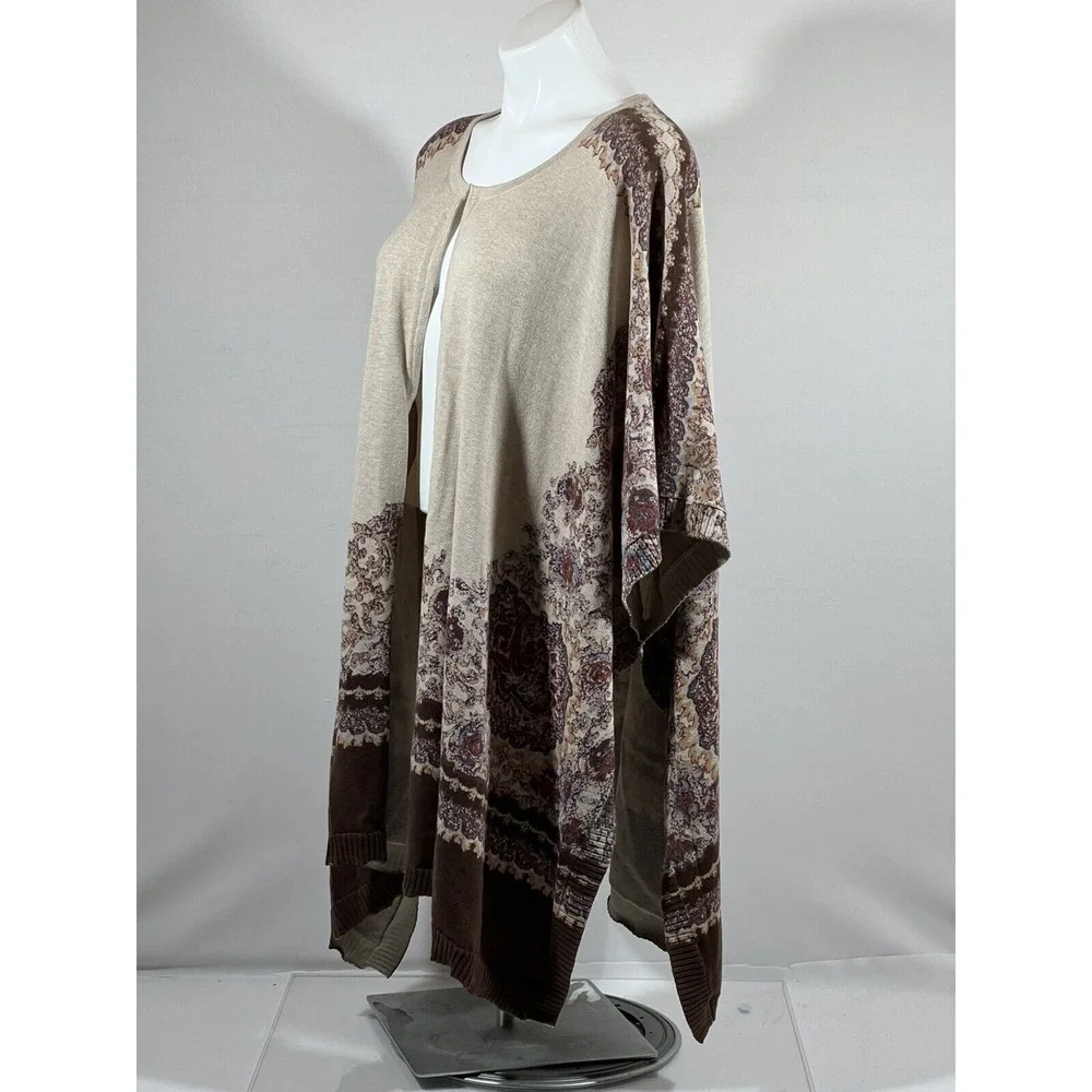 Liz Claiborne Poncho Wrap Womens L XL Cotton‎ Print Open Cape Shawl
